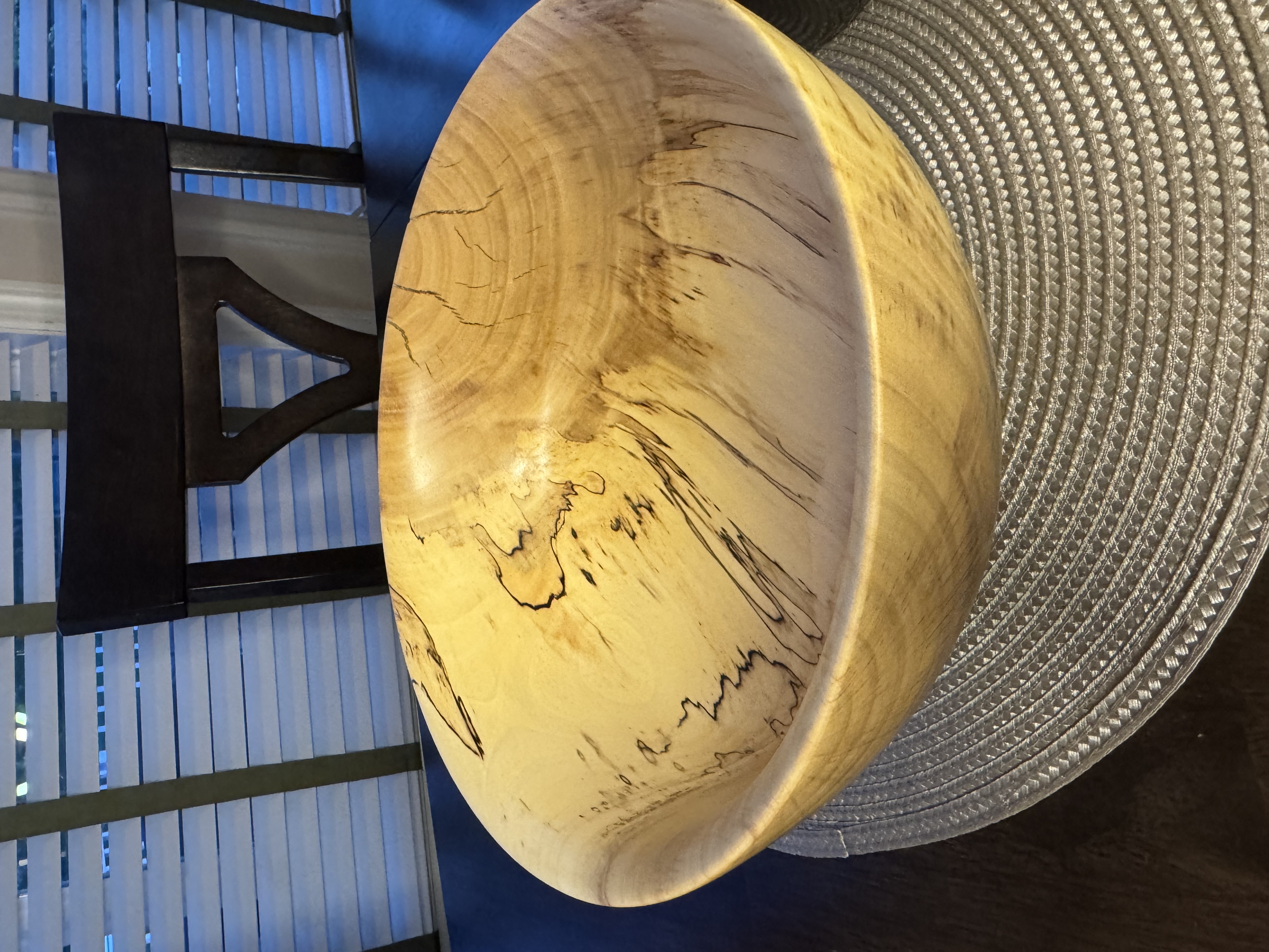 Spalted maple bowl — top view showing zone line pattern