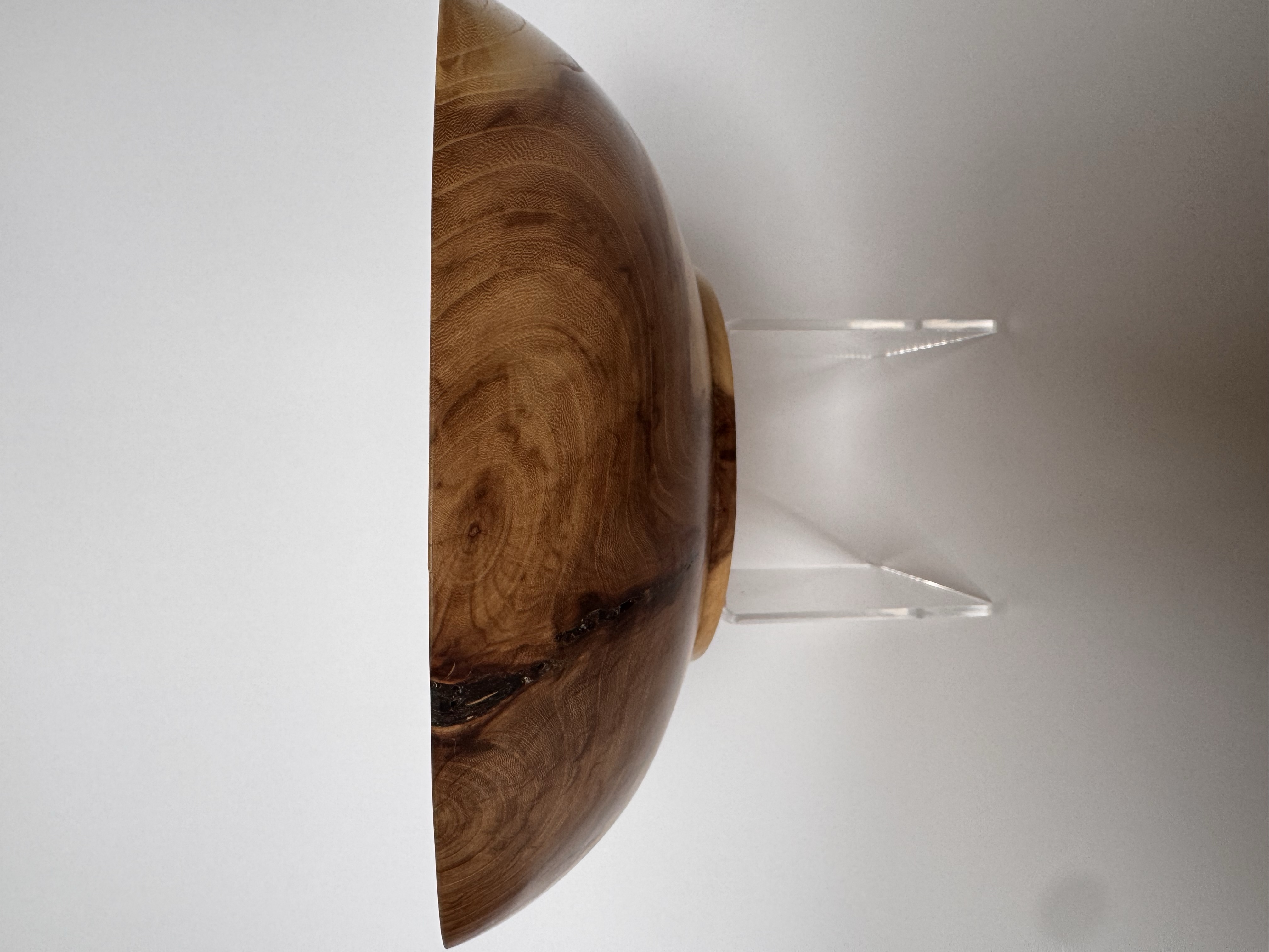 Interior view of apple wood bowl finished with polymerized tung oil