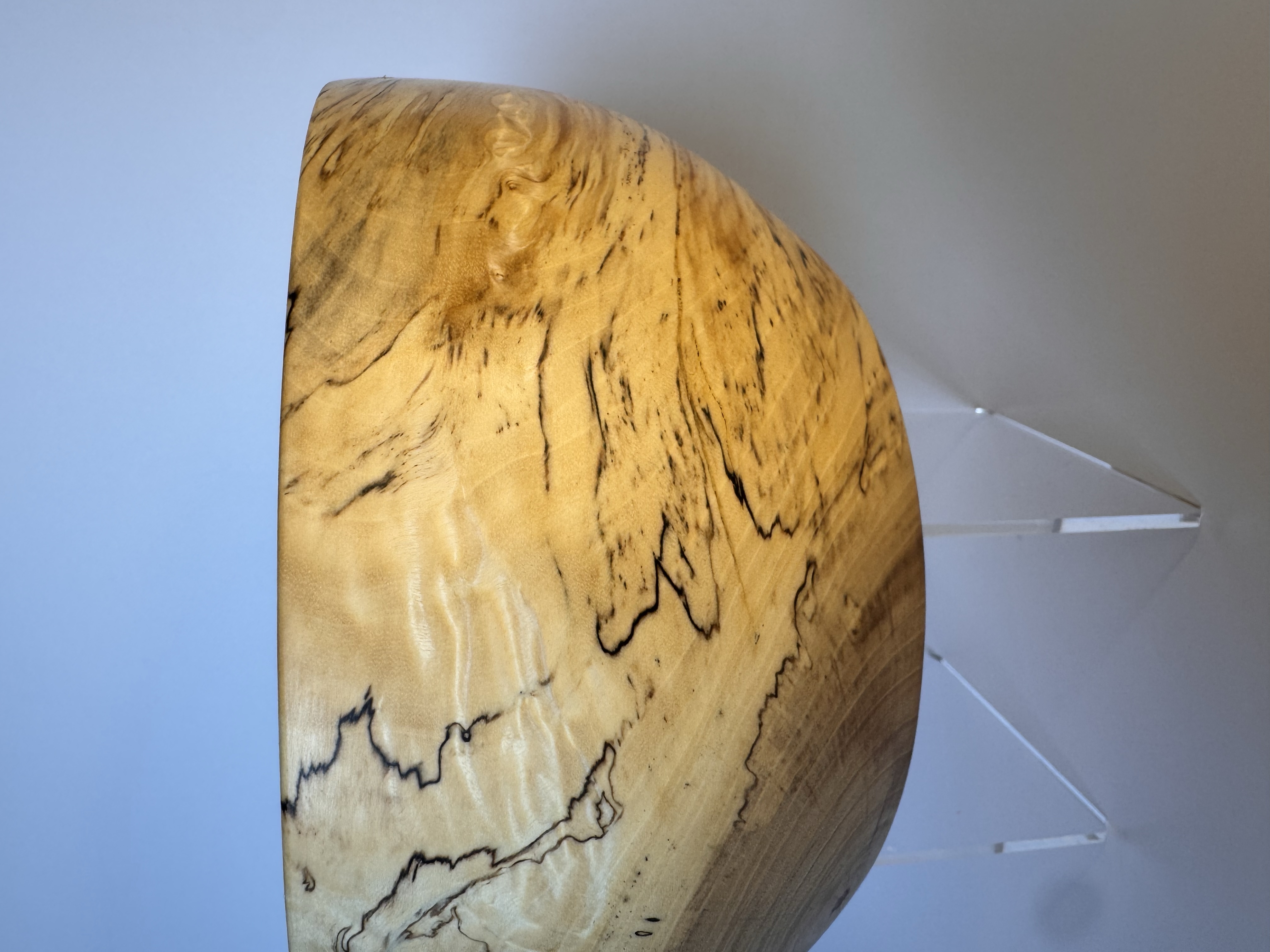 Small spalted maple bowl photographed in natural light