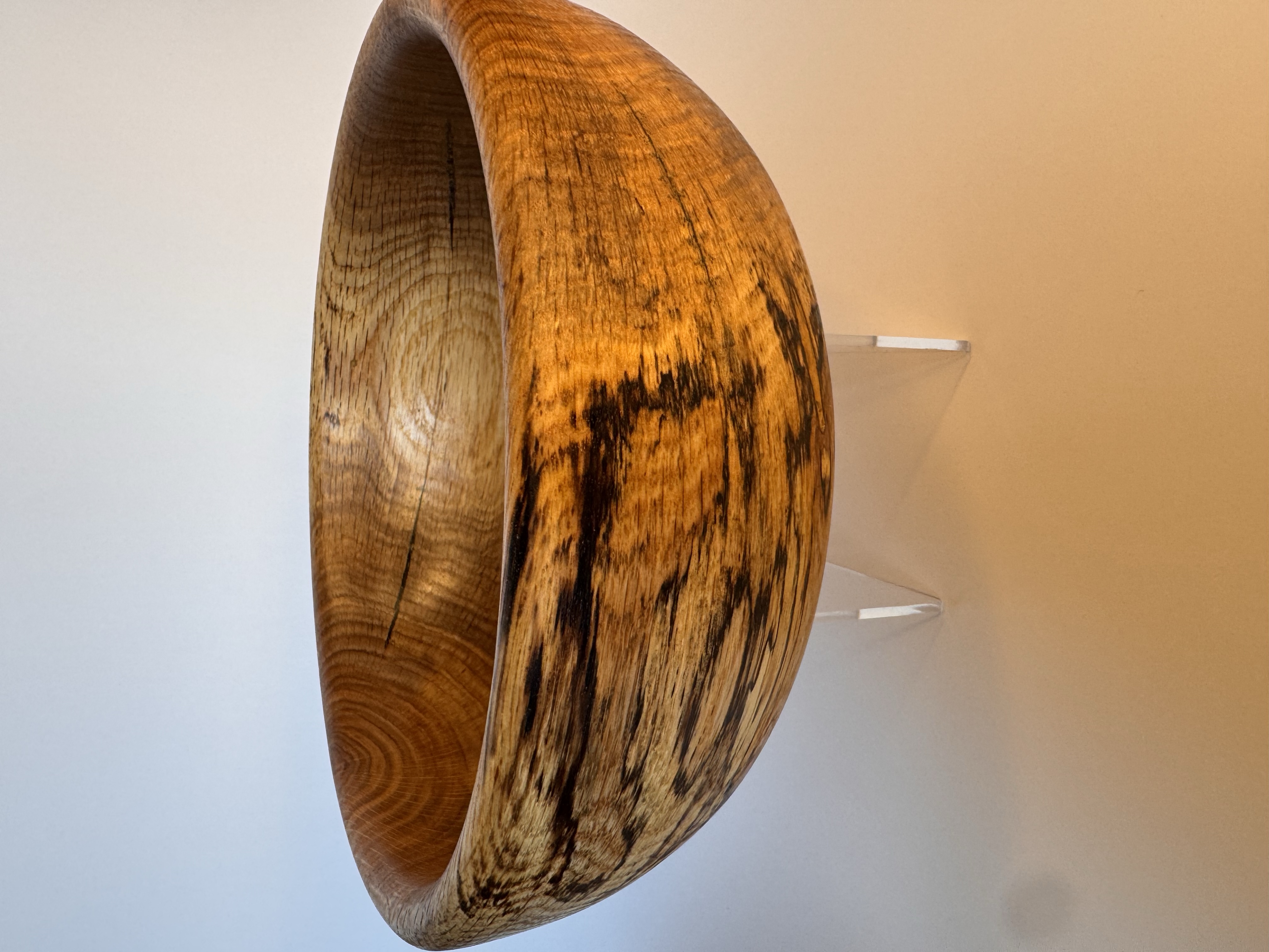Spalted oak bowl with warm grain and natural figure